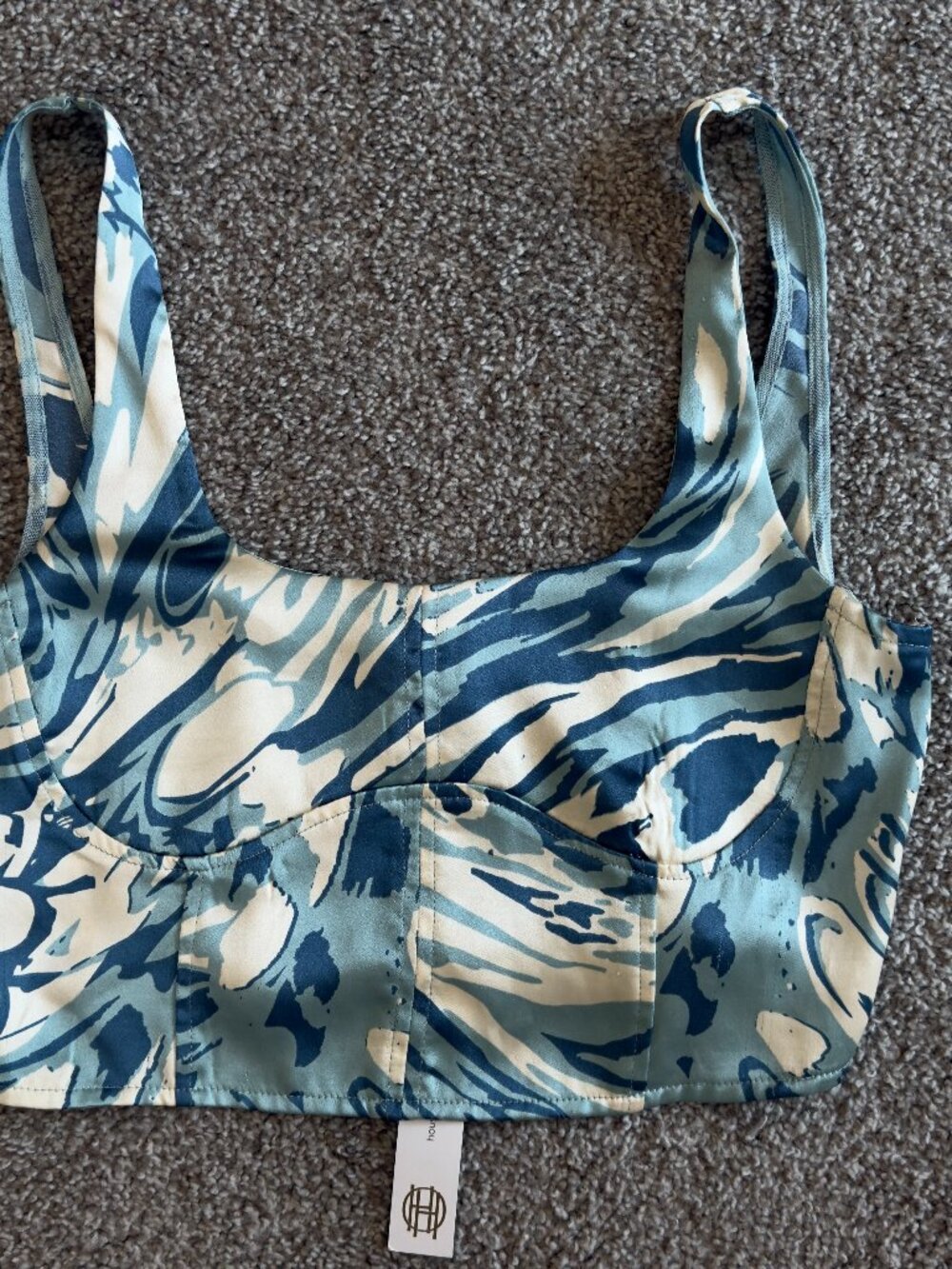 House of Harlow 1960 Blue and White Crop Bustier Tank Top